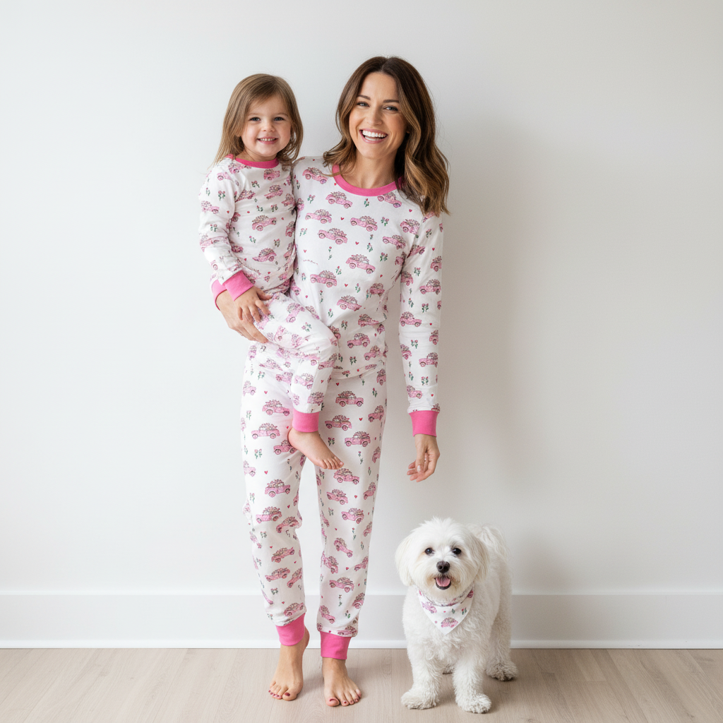 Floral Truck All-Over Print Mom&Me Cuffed Pajama Sets