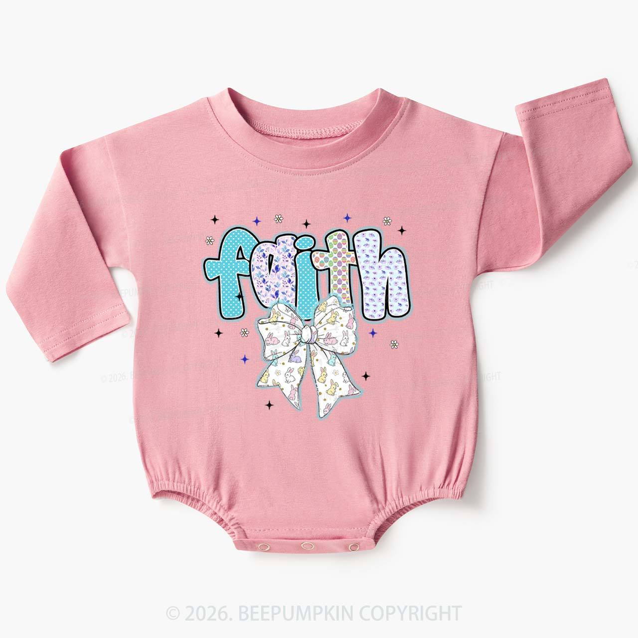 Blooming Faith Bunny Bow Baby Bubble Romper