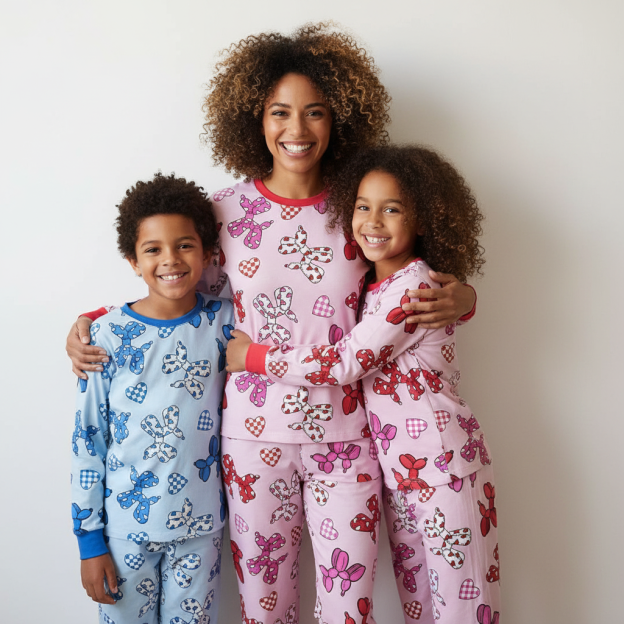 Pink And Blue Balloon Dog Mom&Me All-Over Print Matching Pajama Sets