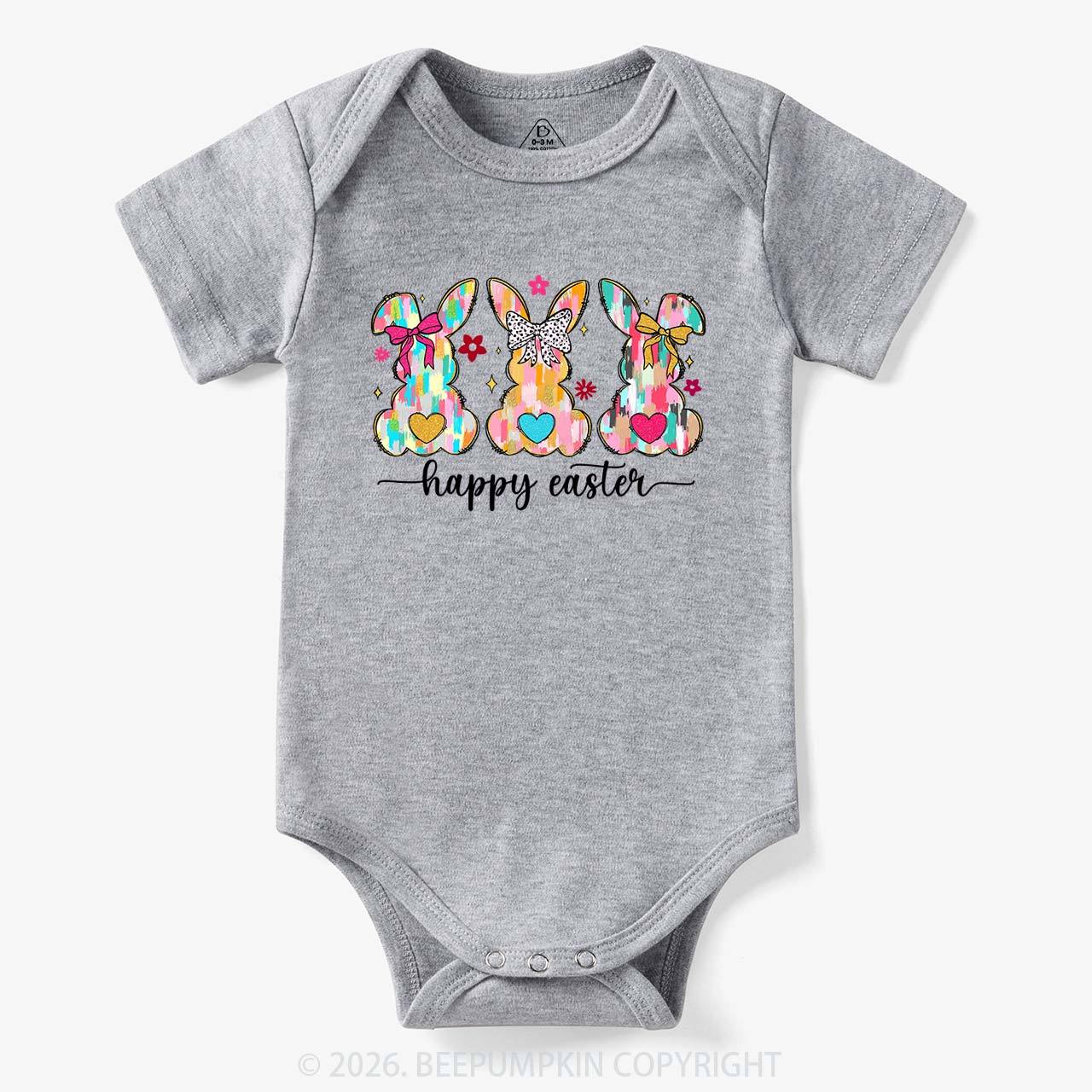 Pastel Brush Happy Easter Bunnies Baby Bodysuit