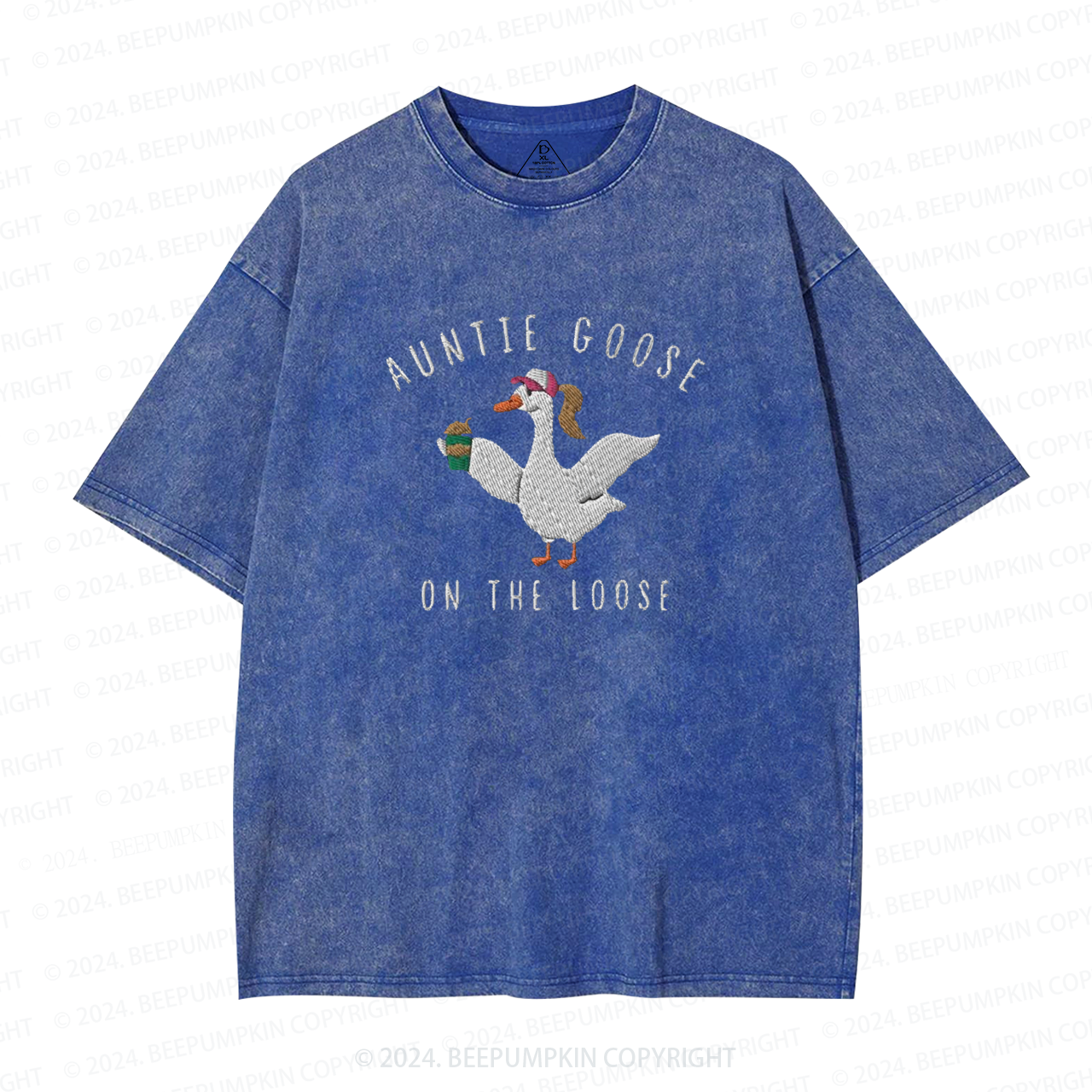 Auntie Goose On The Loose Embroidered Auntie Washed Tees