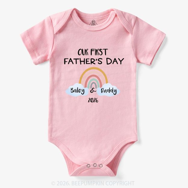Personalization Our First Father's Day Rainbow Bodysuit For Baby