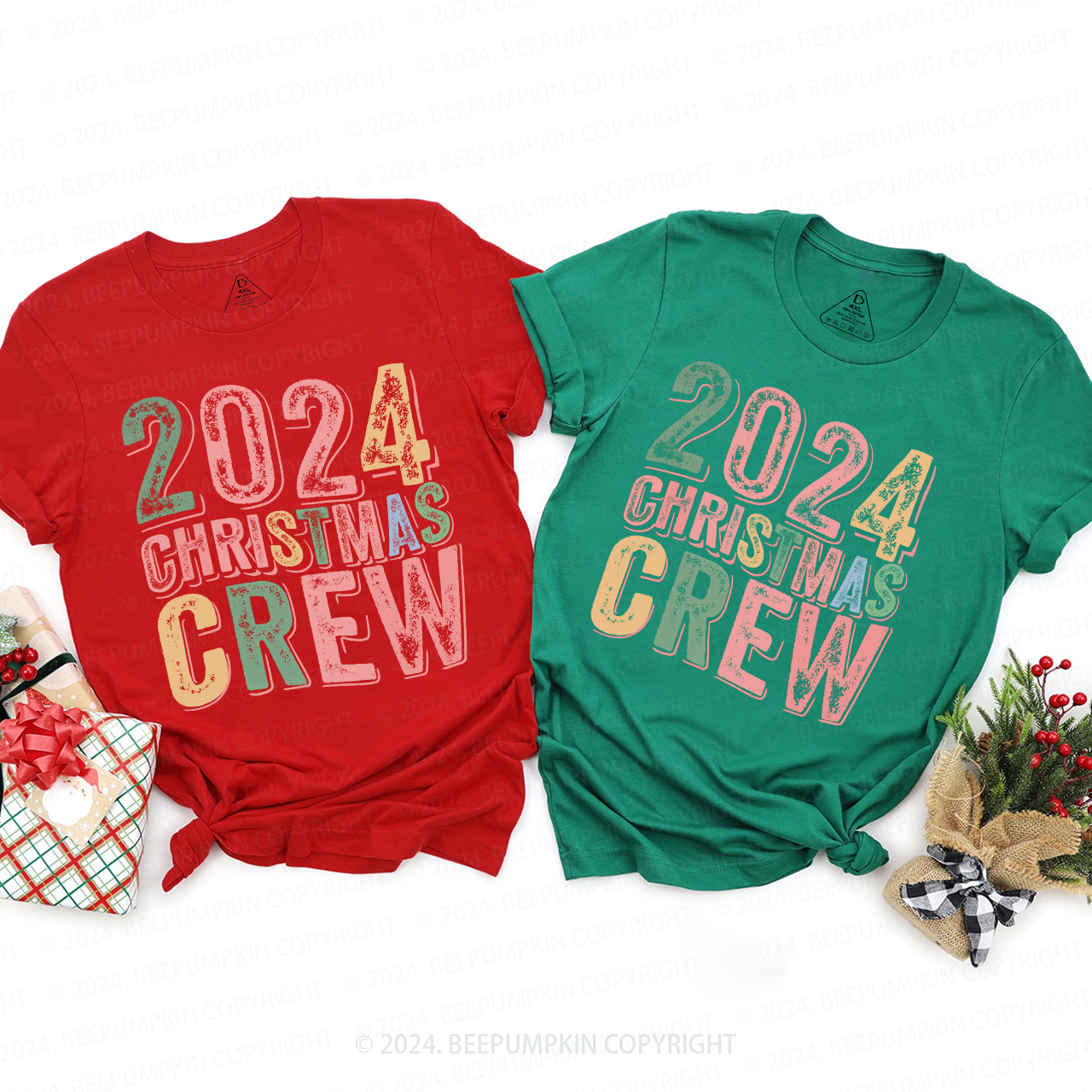 2024 Christmas Crew Rainbow Font Shirts For Family Beepumpkin