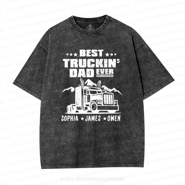 Personalized Kid Name Best Truckin Dad Ever Washed T-Shirts 
