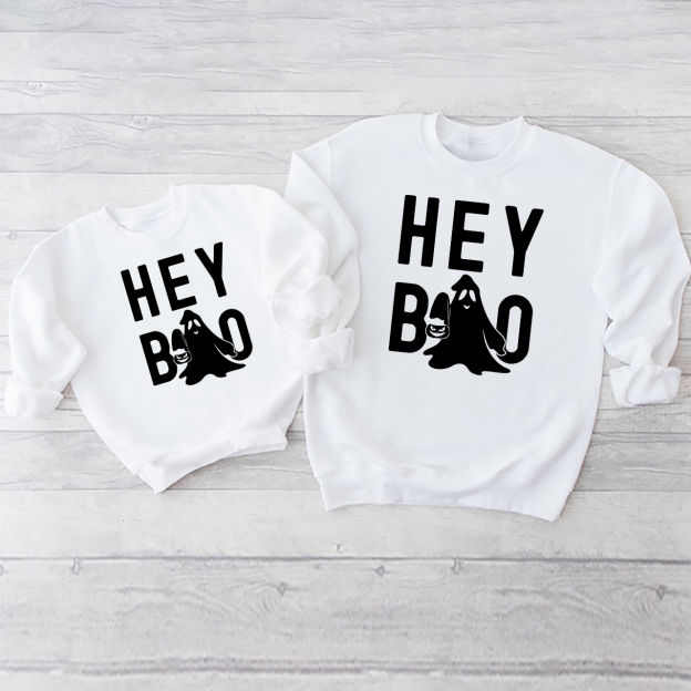 Halloween Hey Boo Carrying A Pumpkin Matching Family Sweatshirts