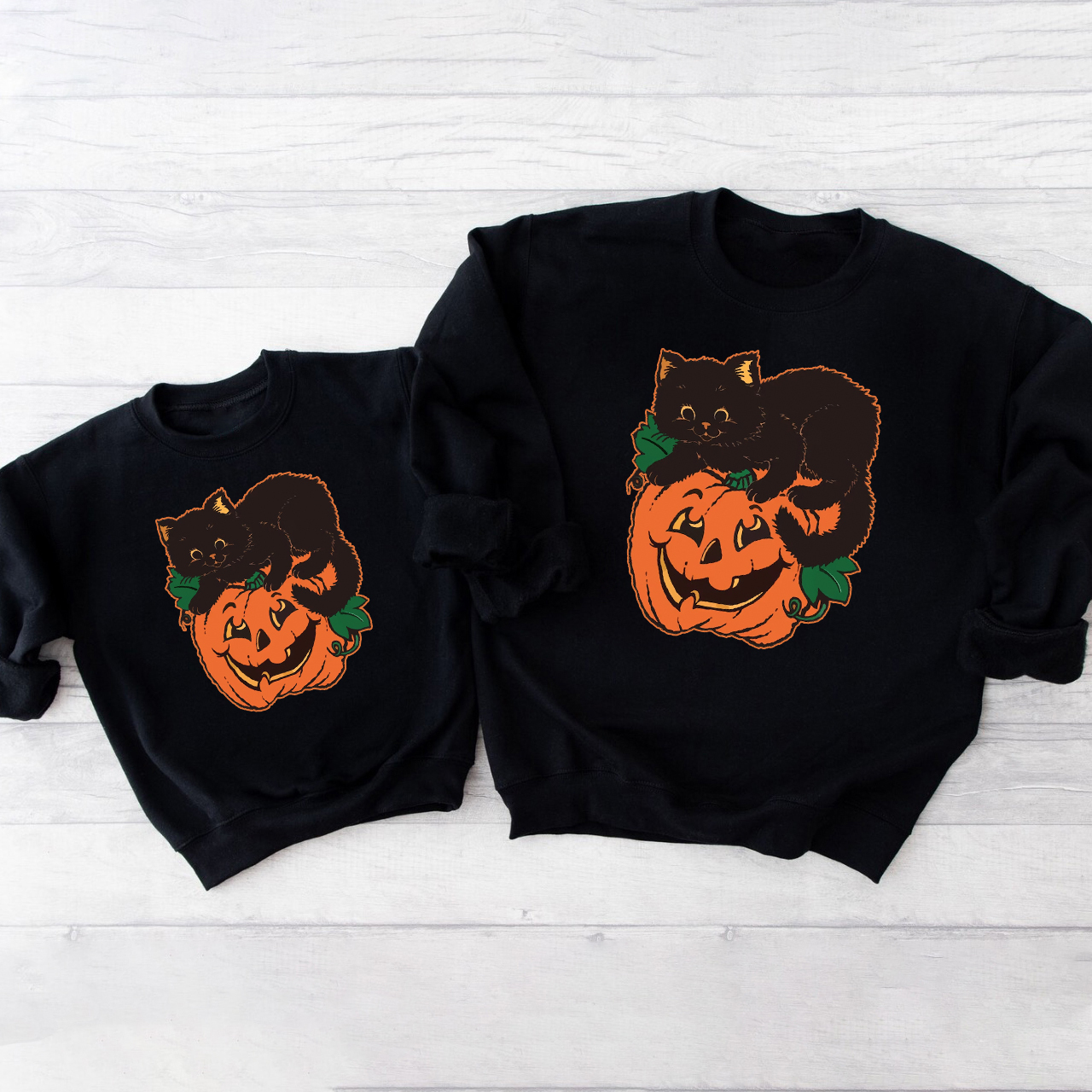 Pumpkin and Cat Halloween Party Sweatshirts