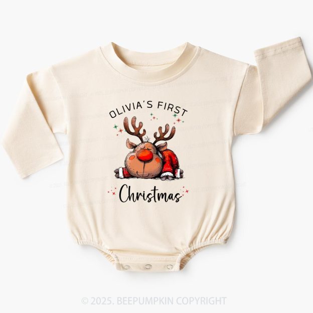 Personalized Festive Reindeer Dreams Christmas Baby Bubble Romper Beepumpkin