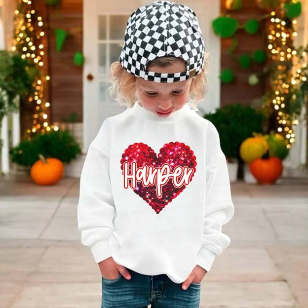 Personalized Sparkling Heart Name Kid's Sweatshirt