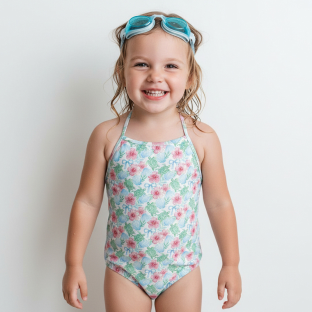 Pastel Bloom Girls Halter Tie Swimsuit