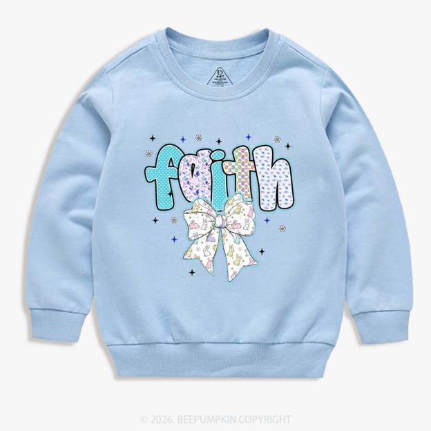 Blooming Faith Bunny Bow Kid's Sweatshirt