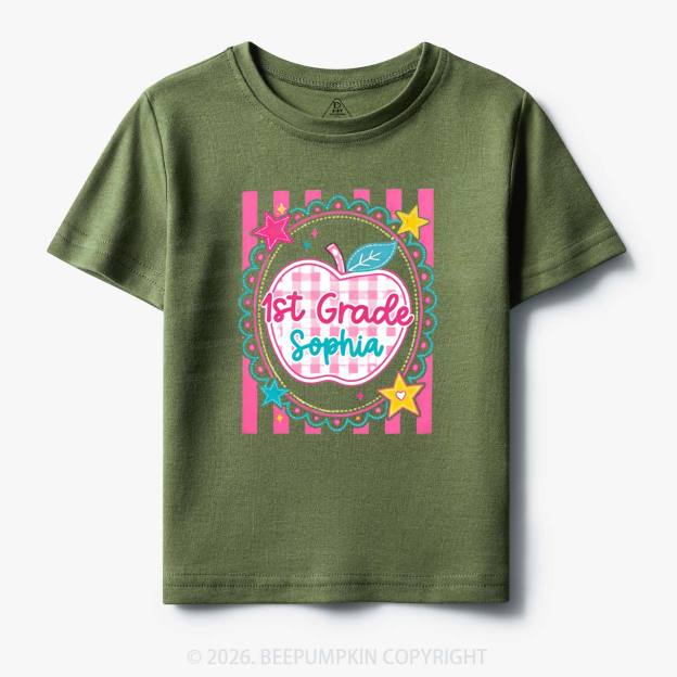 Personalized Girly Pink Gingham Back To School Toddler&Kid's Tees
