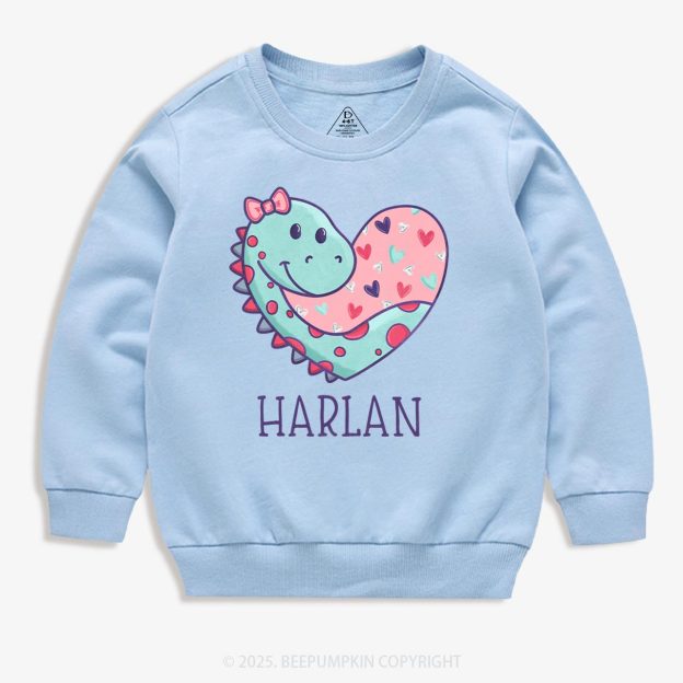 Personalized Dinosaur Valentine's Day Kid's Sweatshirt