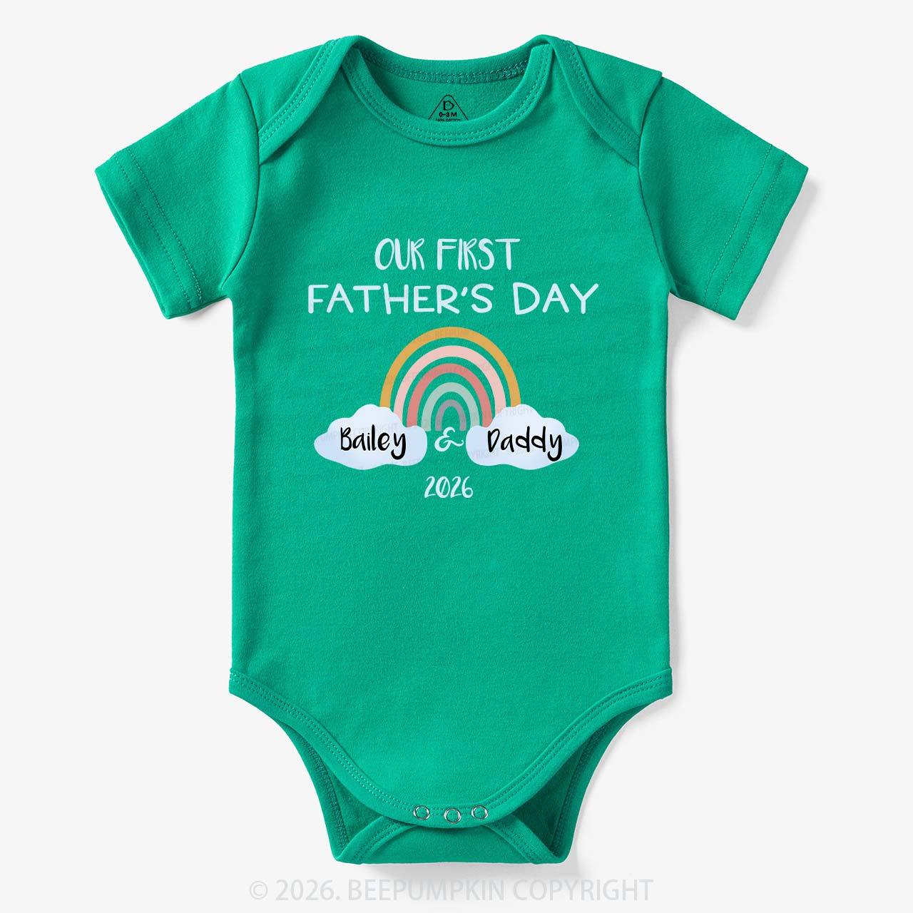 Personalization Our First Father's Day Rainbow Bodysuit For Baby