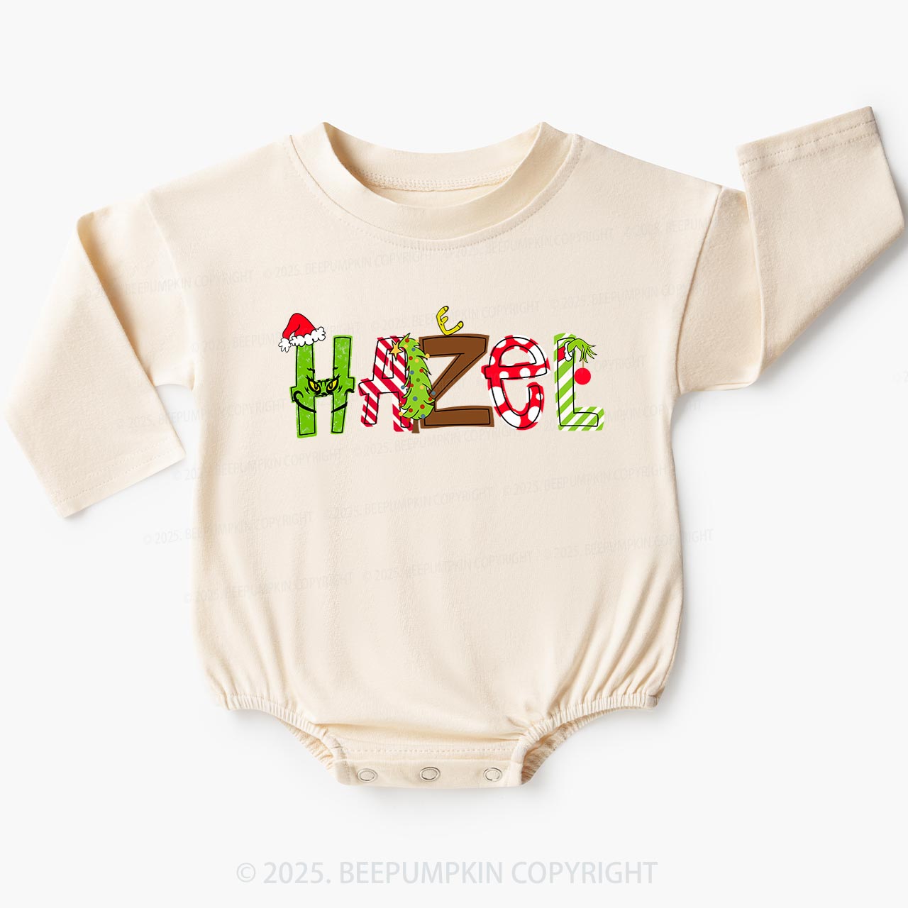 Personalized Christmas Character Name Baby Bubble Romper Beepumpkin