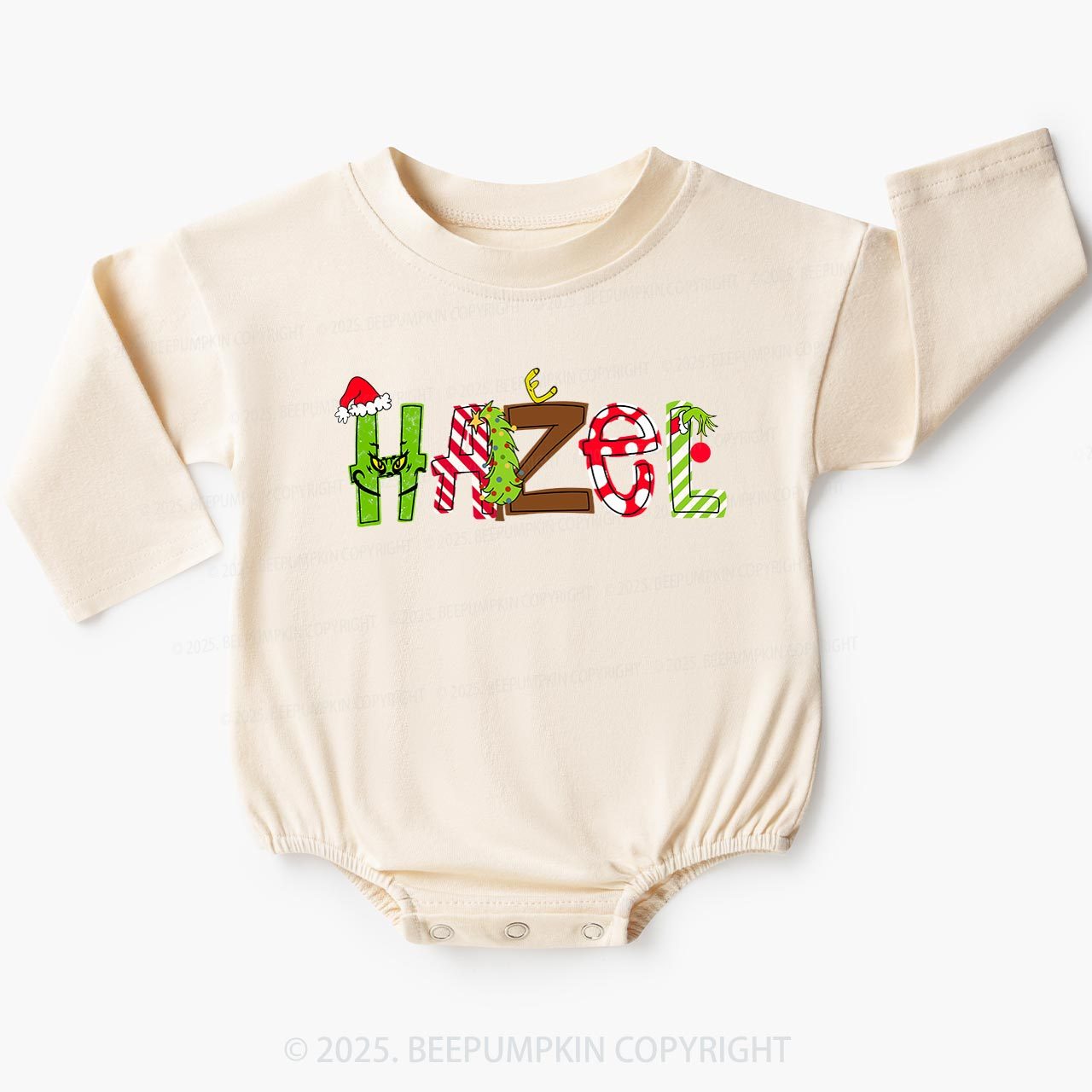 Personalized Christmas Character Name Baby Bubble Romper Beepumpkin