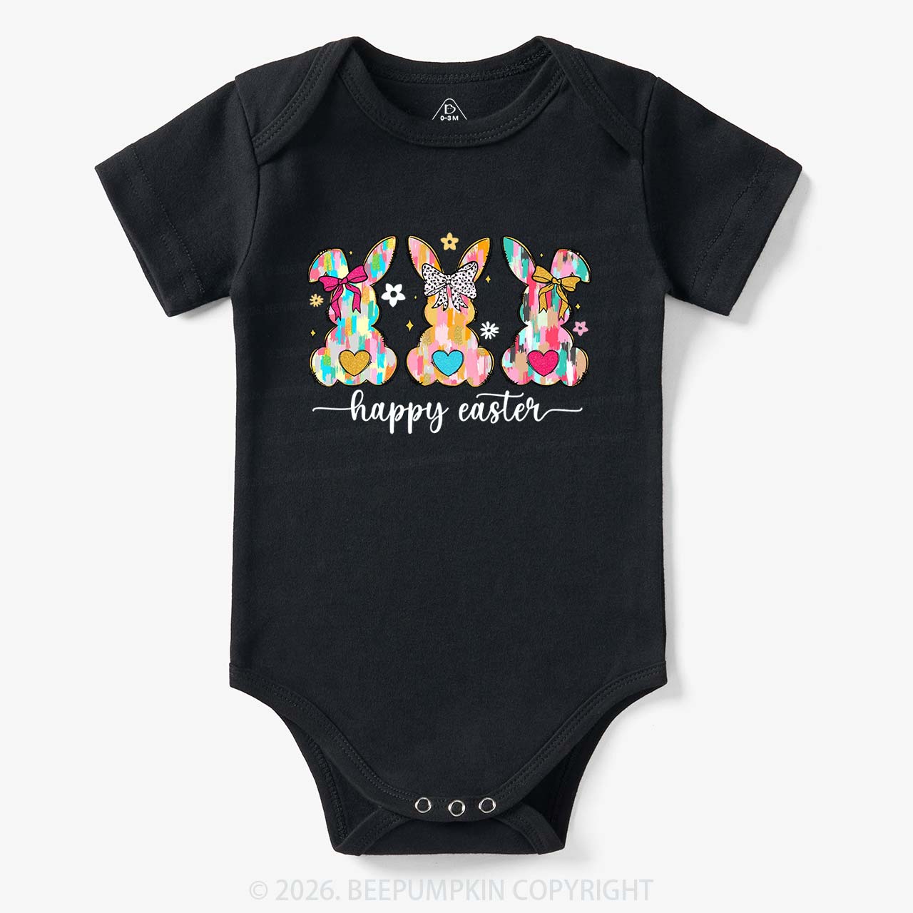 Pastel Brush Happy Easter Bunnies Baby Bodysuit