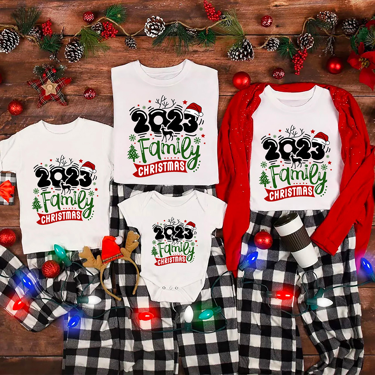 Christmas Hat With 2023 Family Matching Shirts