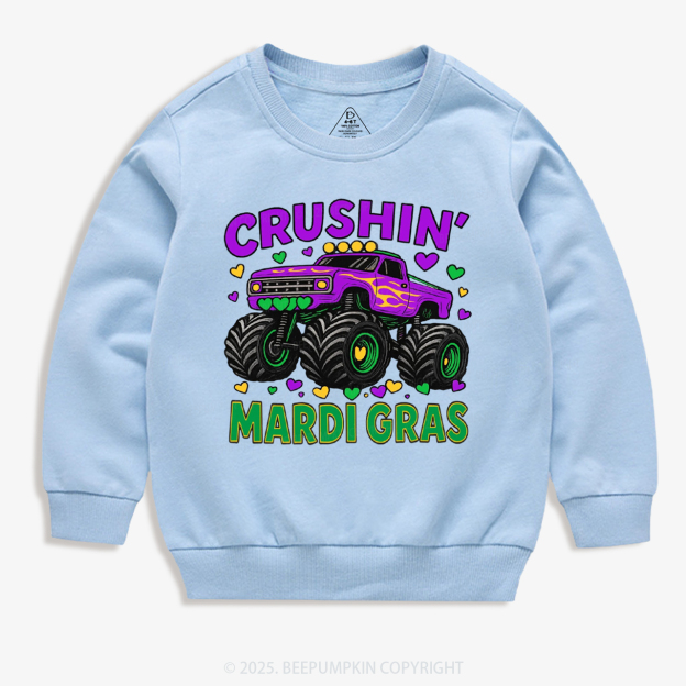 Crushin' Mardi Gras Monster Truck Kid's Sweatshirt