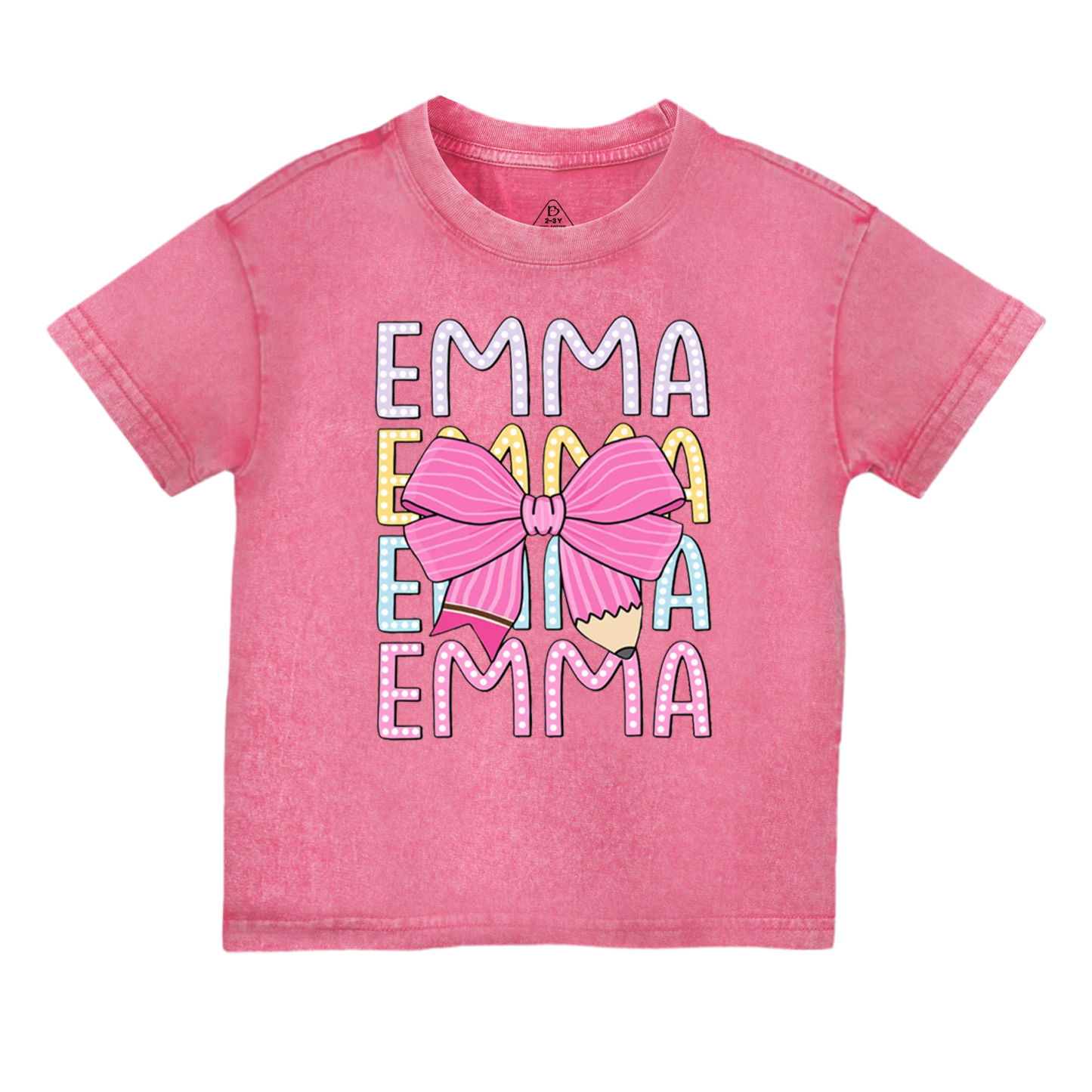 Personalized  Pink Bow Toddler&Kids Washed Tees