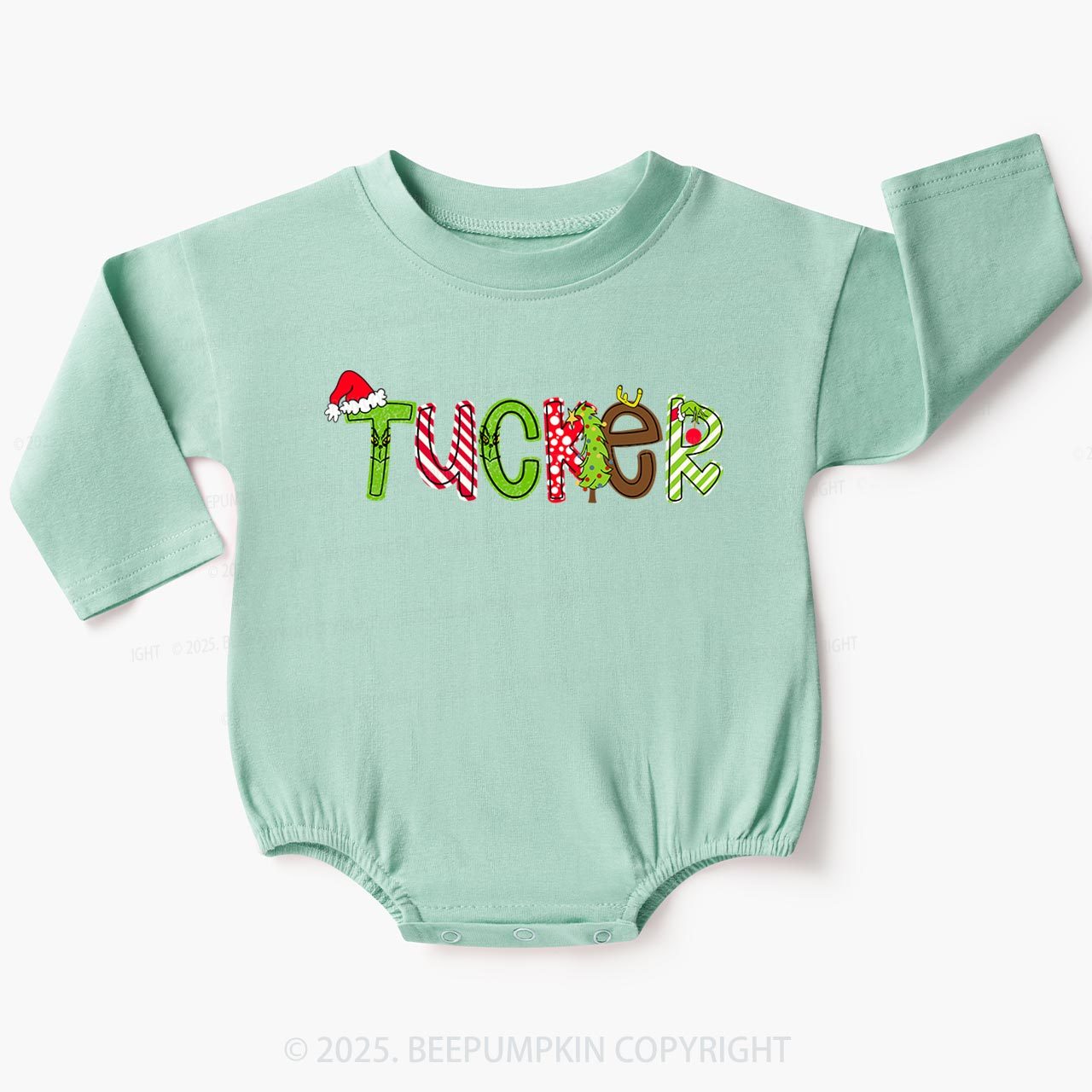 Personalized Christmas Character Name Baby Bubble Romper Beepumpkin