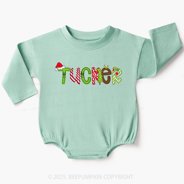 Personalized Christmas Character Name Baby Bubble Romper Beepumpkin