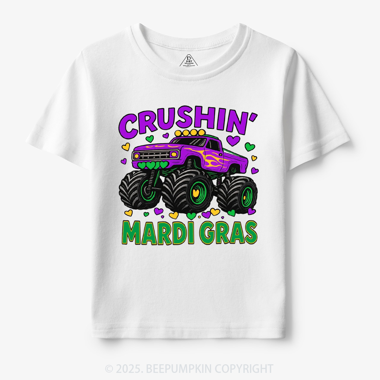 Crushin' Mardi Gras Monster Truck Toddler&Kid's Tees Beepumpkin