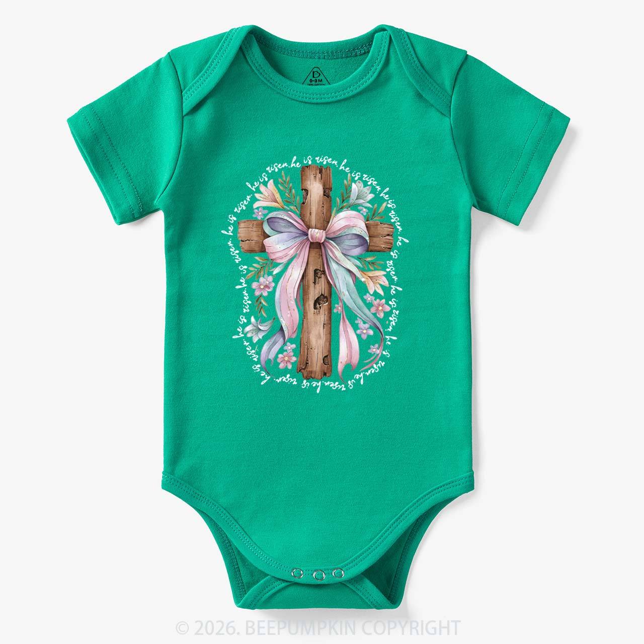 He Is Risen Soft Pastel Cross Baby Bodysuit