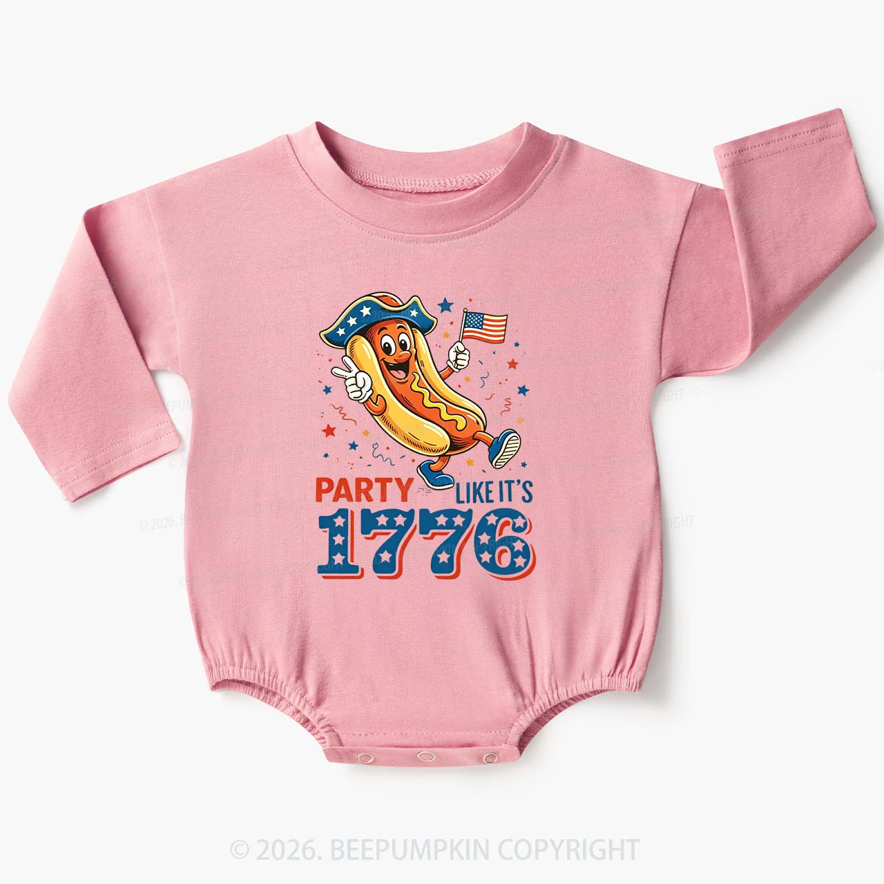 Party Like It's 1776 4th Of July Hot Dog Baby Bubble Romper