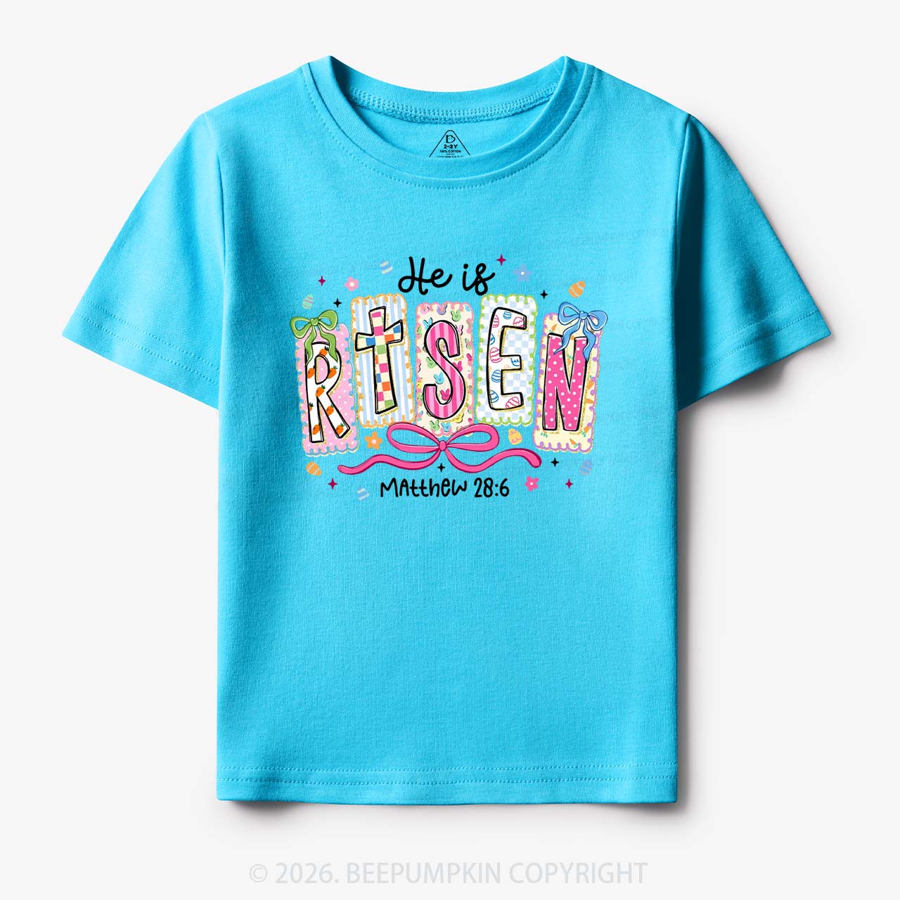 Easter Bow Lettering He Is Risen Toddler&Kids Tees