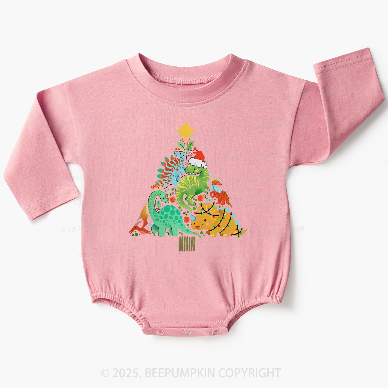 Dinosaur Christmas Tree Baby Bubble Romper Beepumpkin