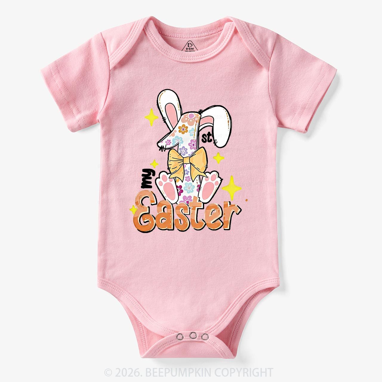 Yellow Bow Floral Bunny 1st Easter Baby Bodysuit