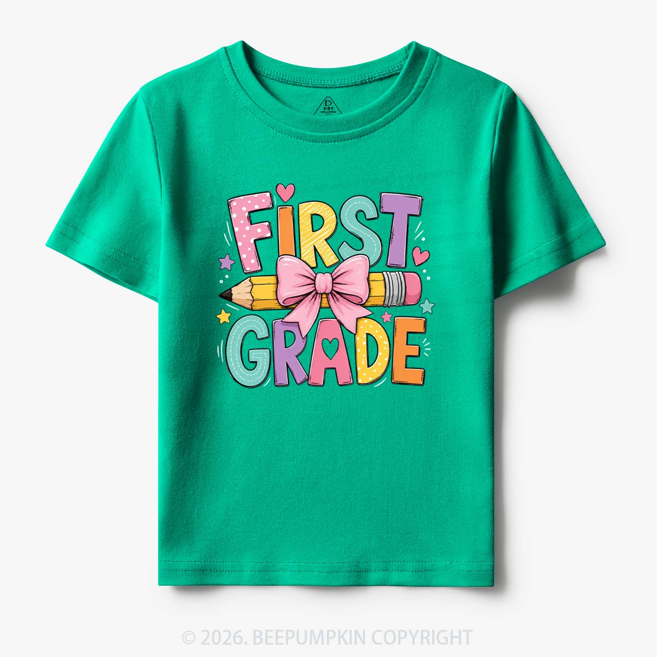 Colorful First Grade Back To School Pencil Bow Toddler&Kid's Tees