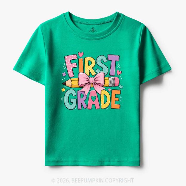 Colorful First Grade Back To School Pencil Bow Toddler&Kid's Tees