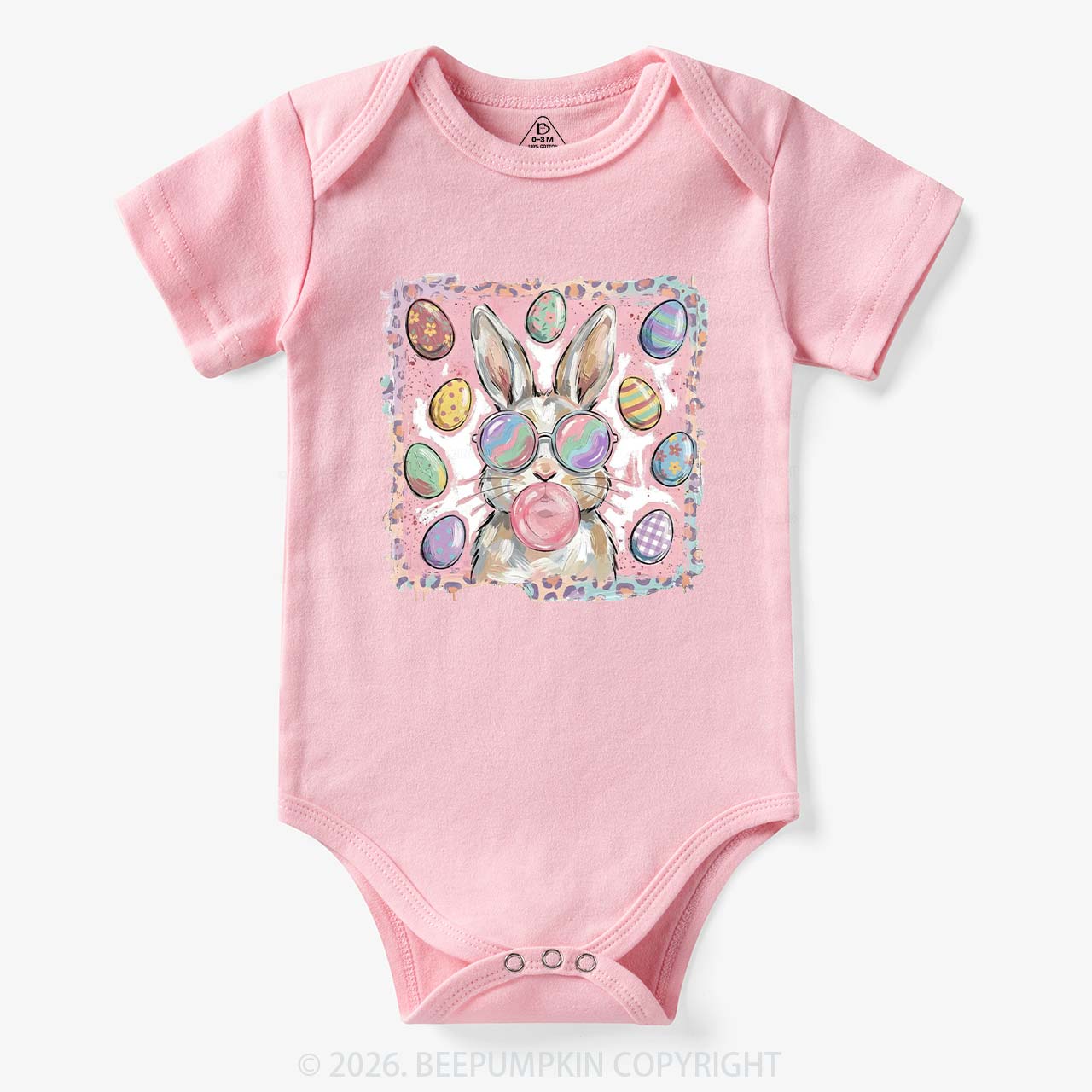 Retro Bubblegum Bunny Colorful Easter Eggs Baby Bodysuit