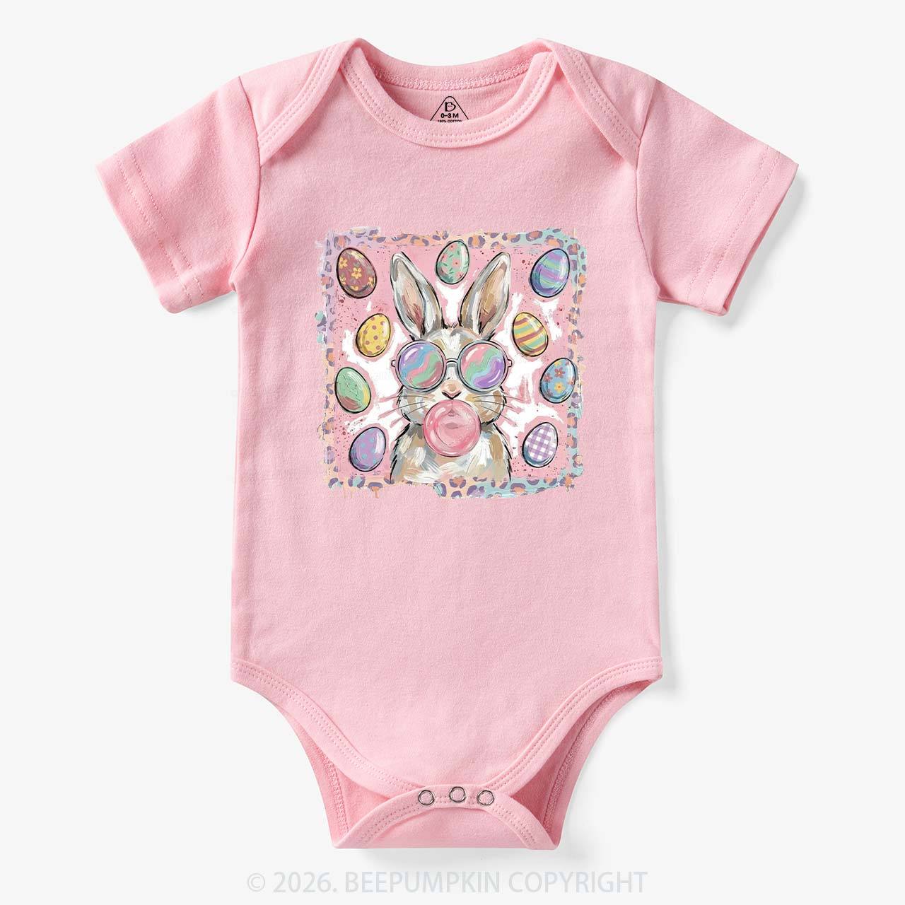 Retro Bubblegum Bunny Colorful Easter Eggs Baby Bodysuit