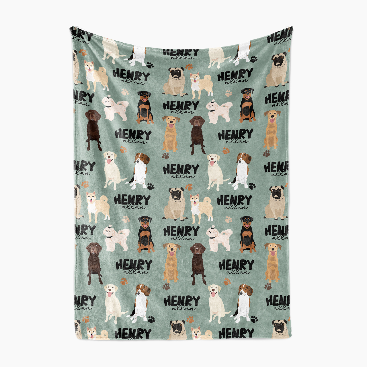 Personalized Name Puppy Print Baby Blanket