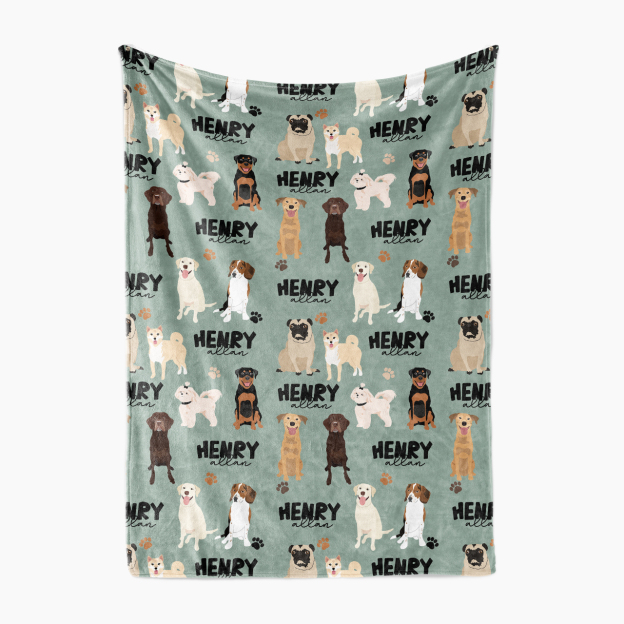 Personalized Name Puppy Print Baby Blanket
