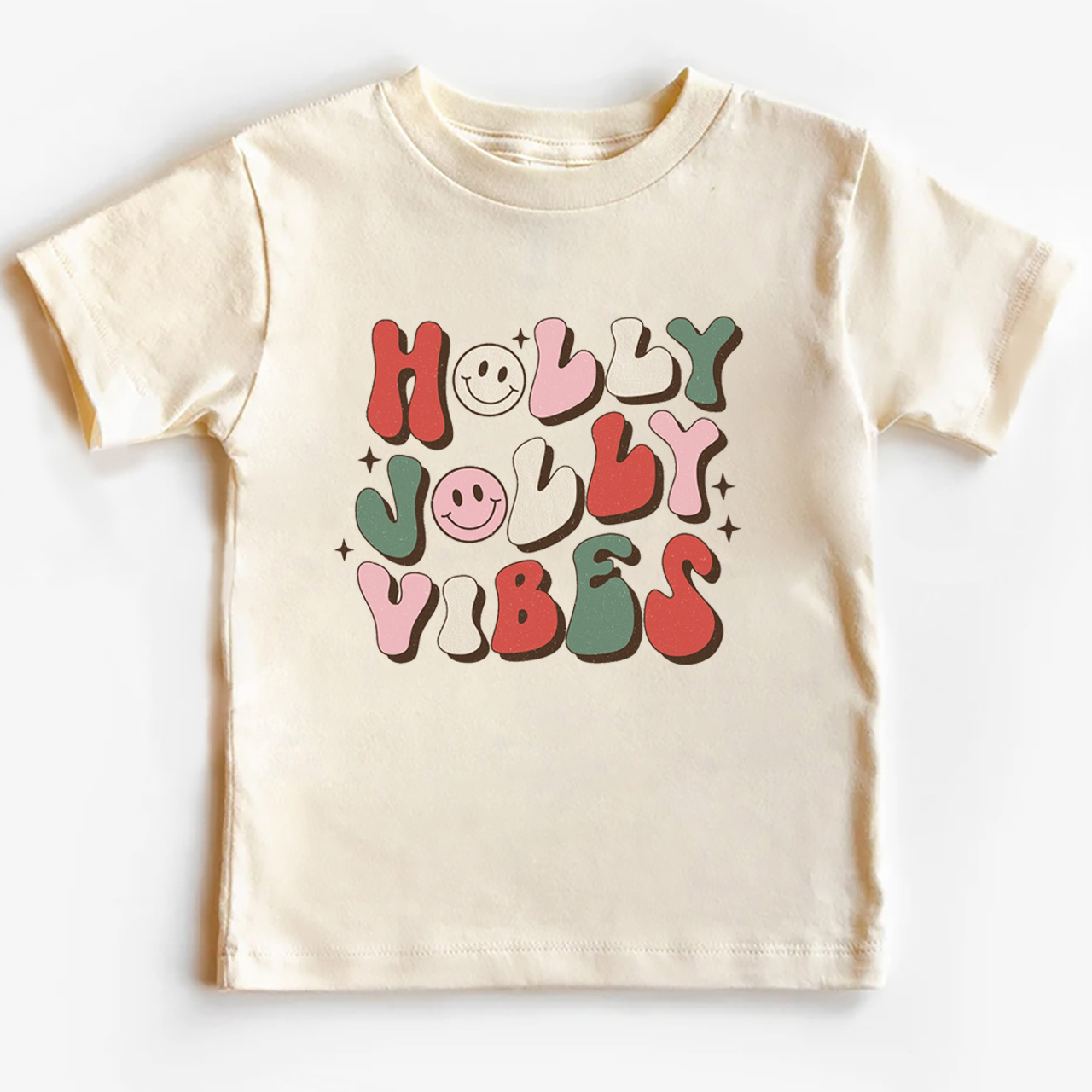 Cute Natural Holly Jolly Vibes Kids Shirt 