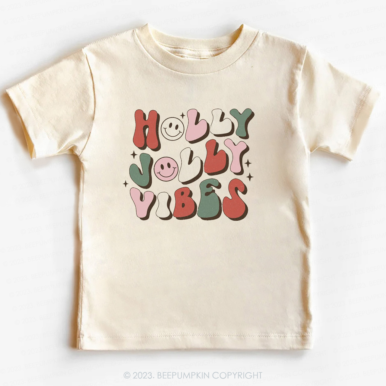 Holly Jolly Vibes Retro Christmas Kids Tees Beepumpkin