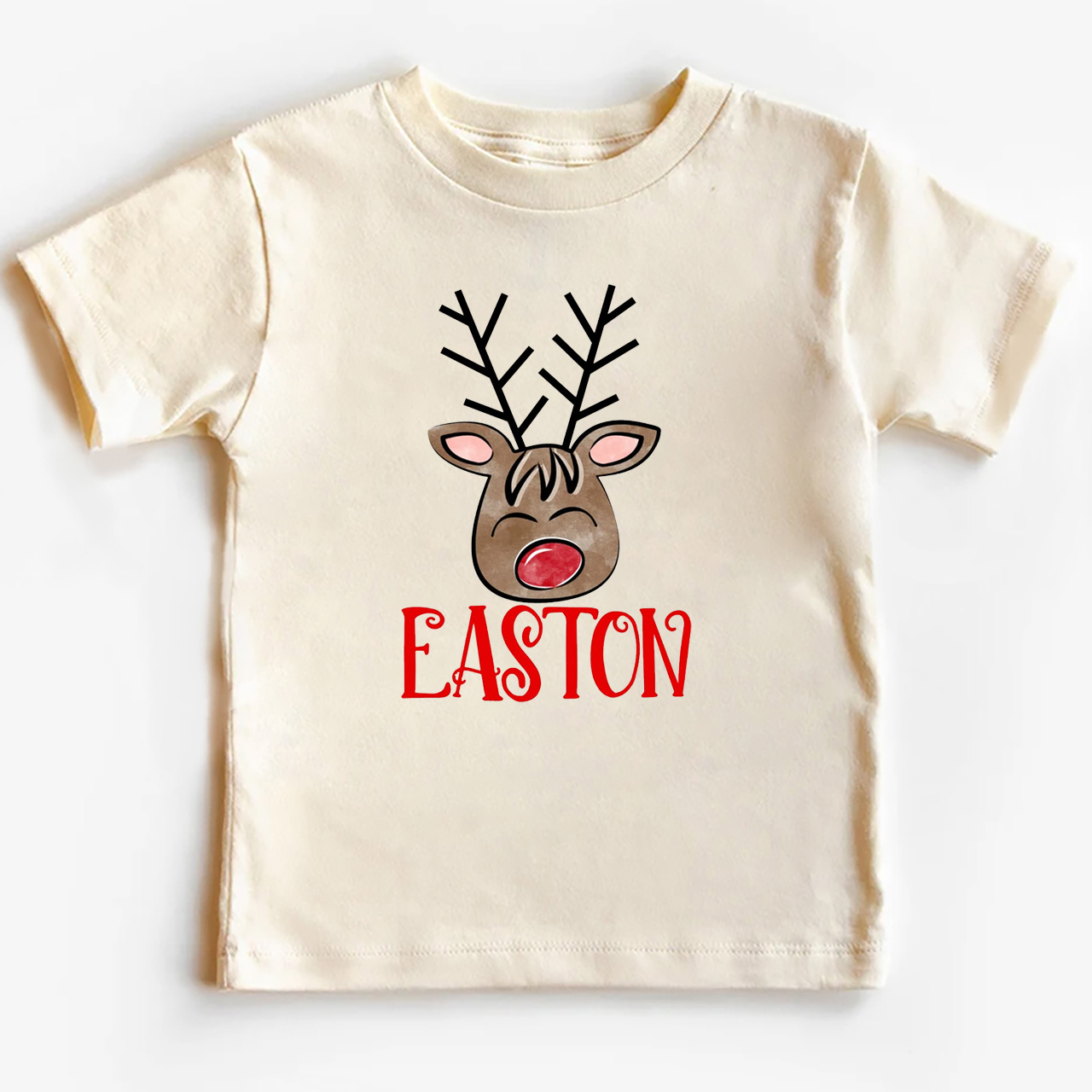 Personalized Christmas Reindeer Name Holiday Kids Shirt 