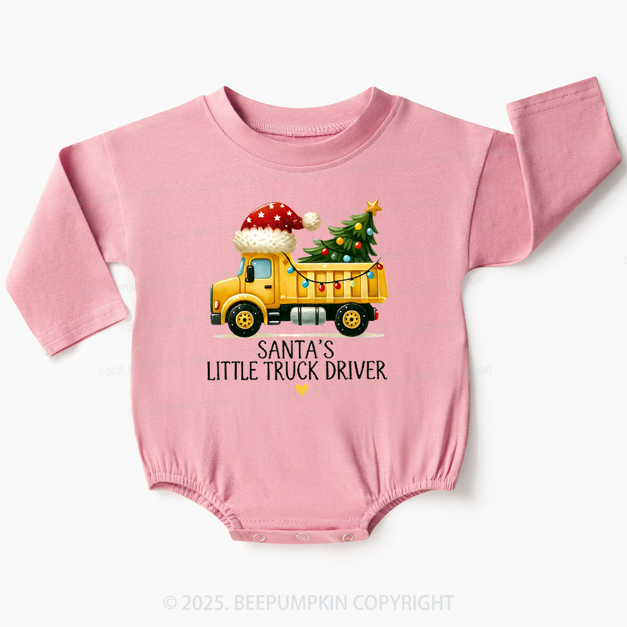 Santa's Little Truck Driver Christmas Baby Bubble Romper Beepumpkin