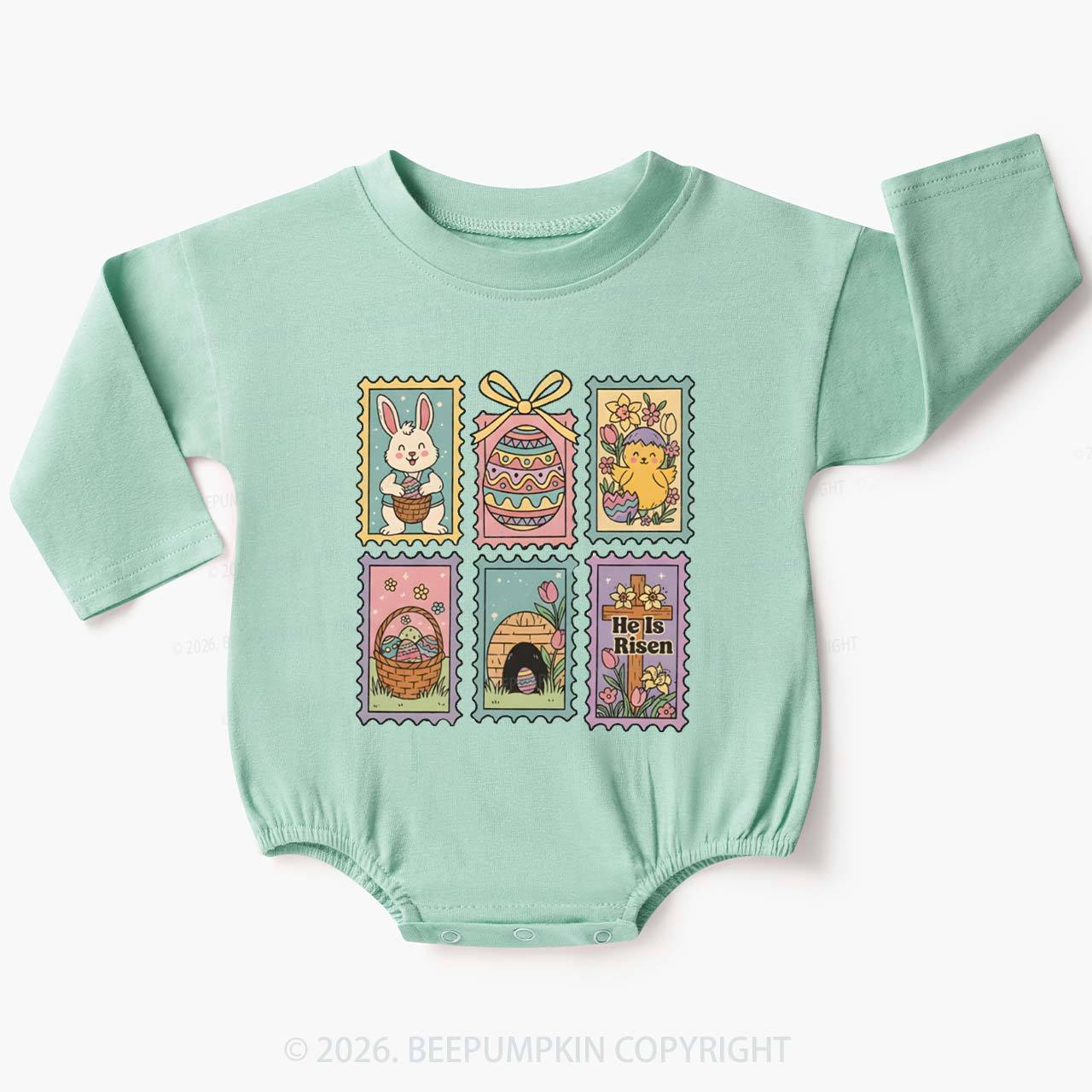 He Is Risen Easter Stam Baby Bubble Romper