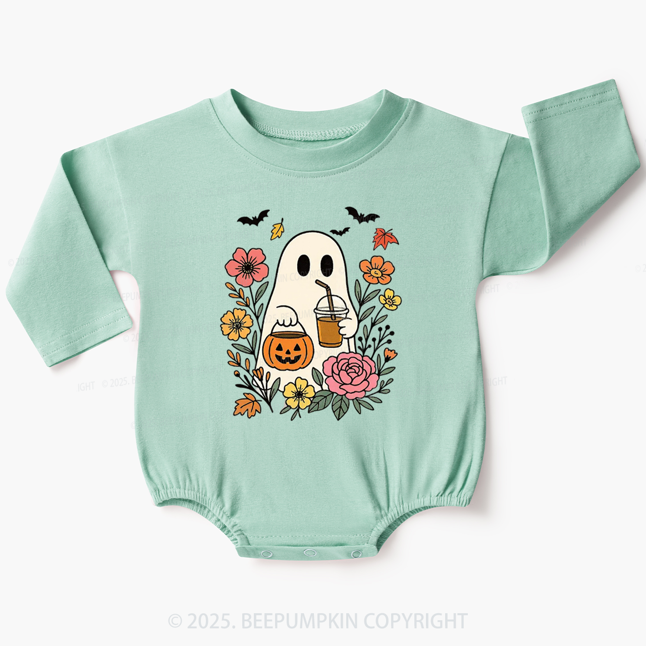 Floral Ghost Vibes Baby Bubble Romper Beepumpkin