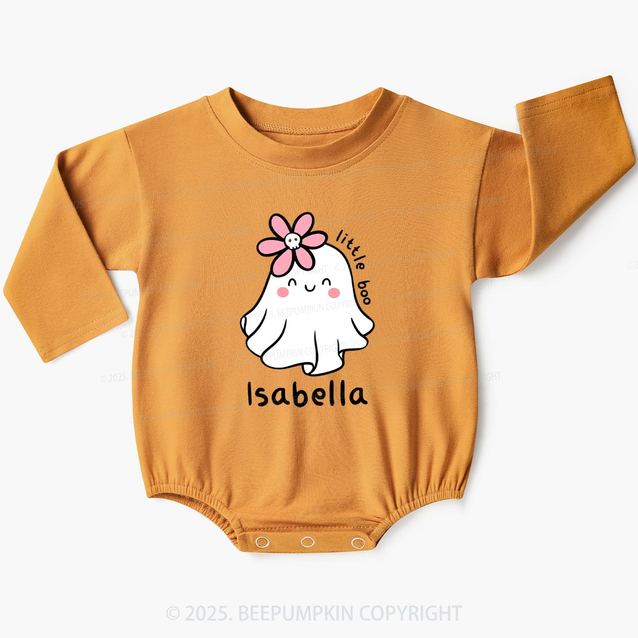 Personalized Halloween Little Boo Ghost Baby Bubble Romper Beepumpkin
