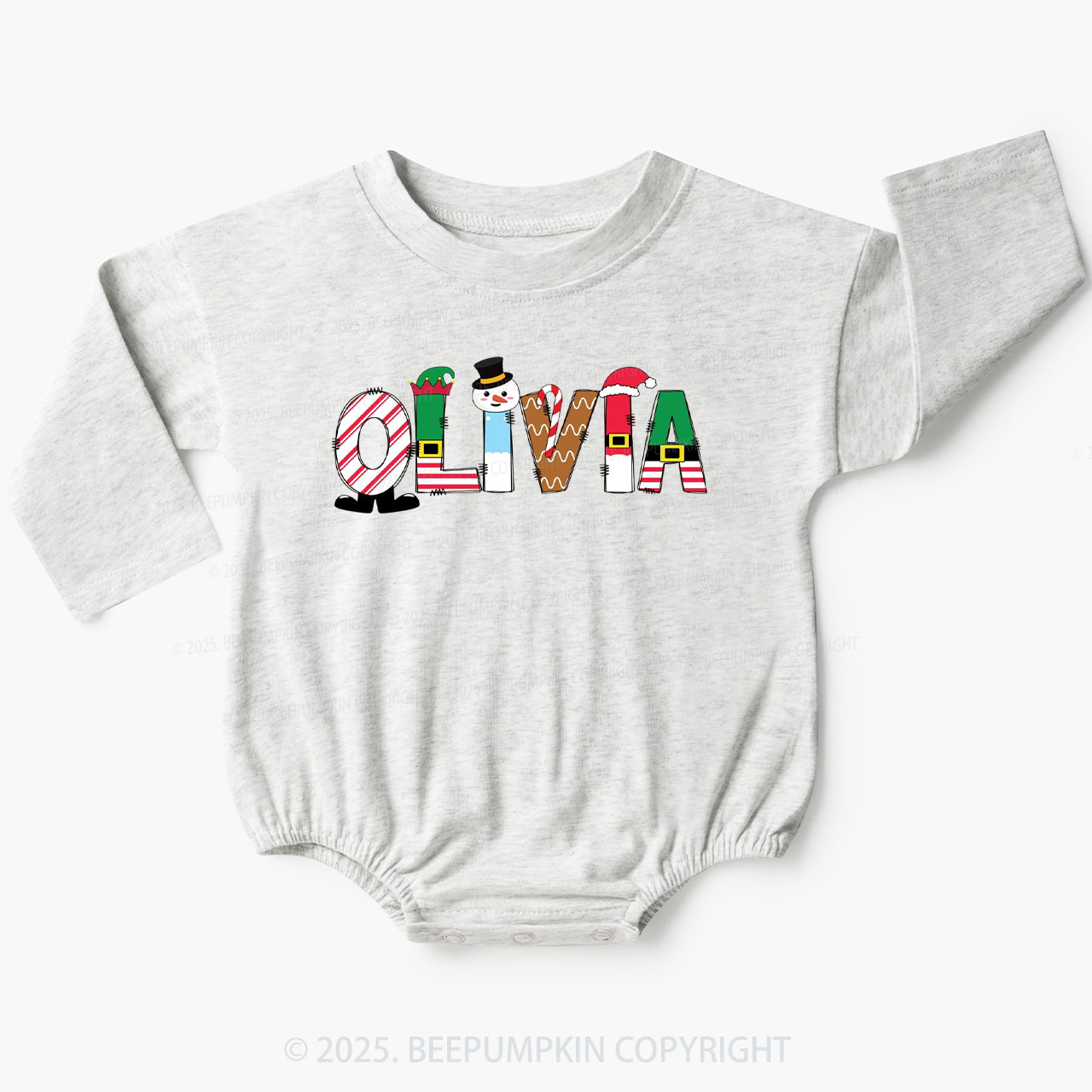 Personalized Christmas Name Baby Bubble Romper Beepumpkin