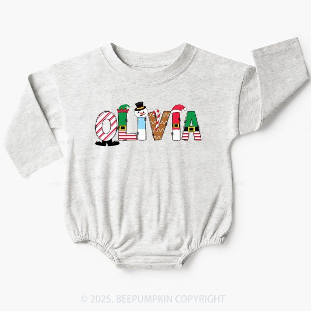 Personalized Christmas Name Baby Bubble Romper Beepumpkin
