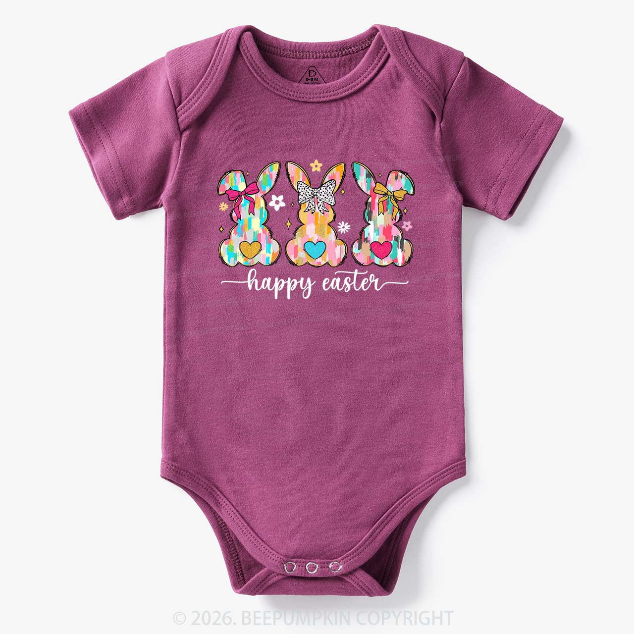 Pastel Brush Happy Easter Bunnies Baby Bodysuit