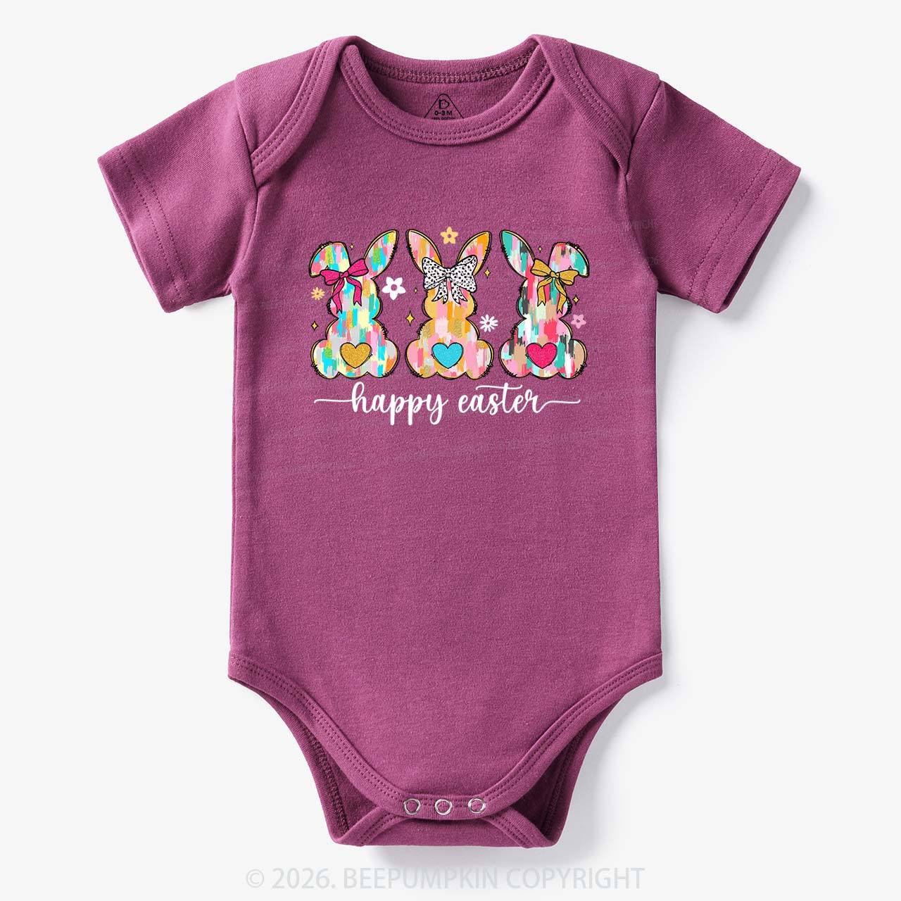 Pastel Brush Happy Easter Bunnies Baby Bodysuit