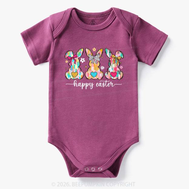 Pastel Brush Happy Easter Bunnies Baby Bodysuit