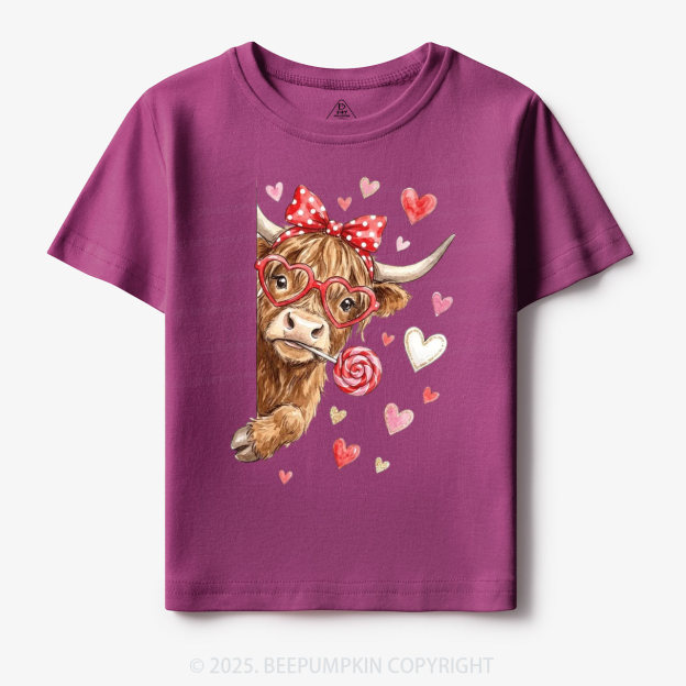 Valentine Highland Cow Toddler&Kid's Tees Beepumpkin